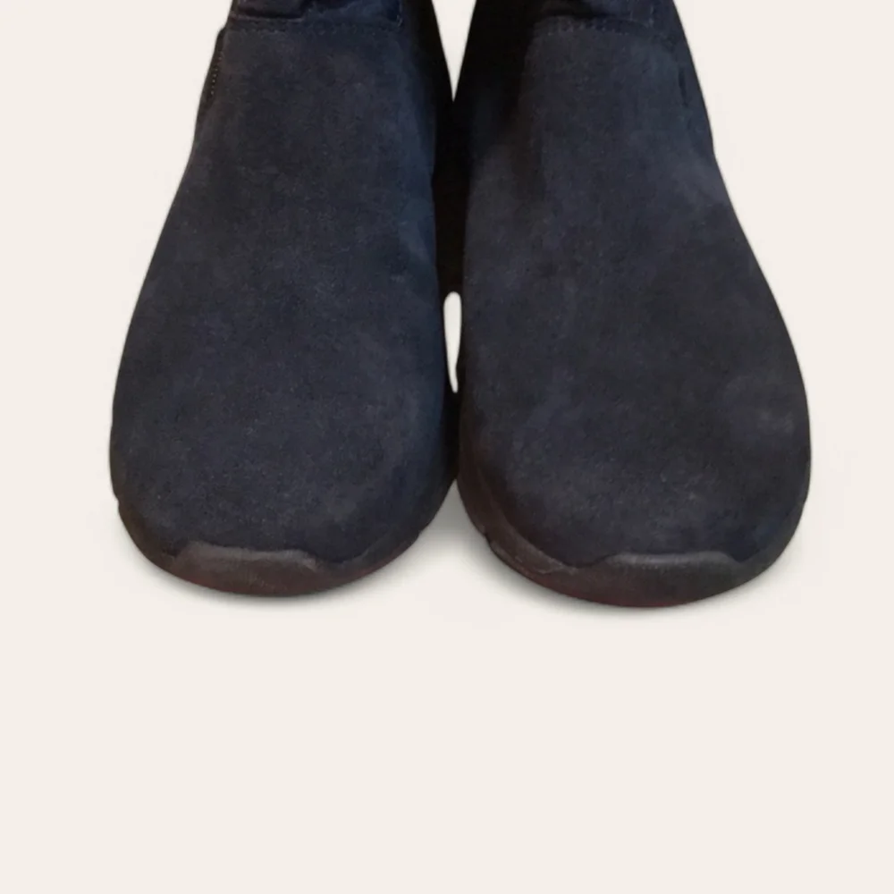 Lands' End Quilted Mid-Calf Suede Winter Rain Boots in Navy Blue Size 6